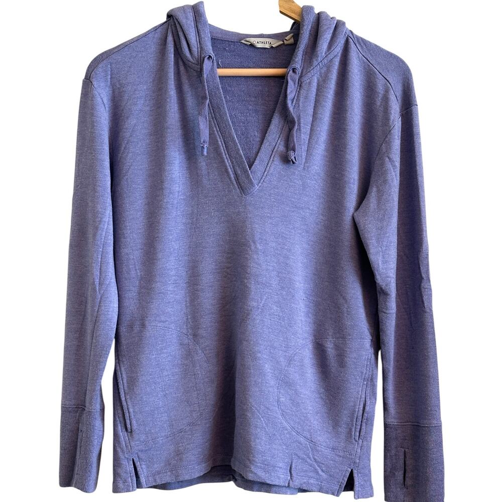 Athleta Purple Modal Blend Hooded Pullover Thumbhole Top Size M Soft Cozy Lounge